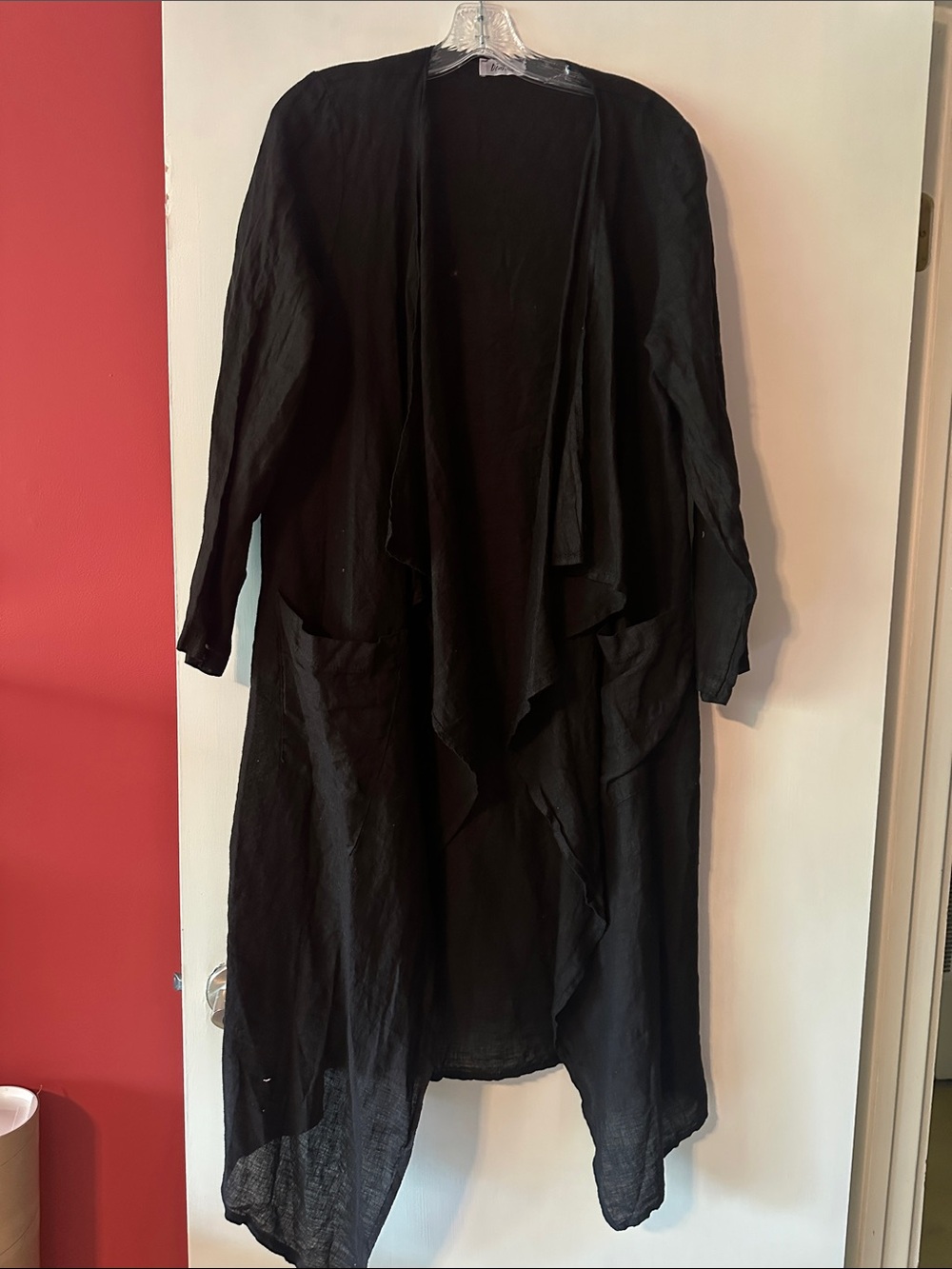 Women's Black Draped Open-Front Longline Cardigan